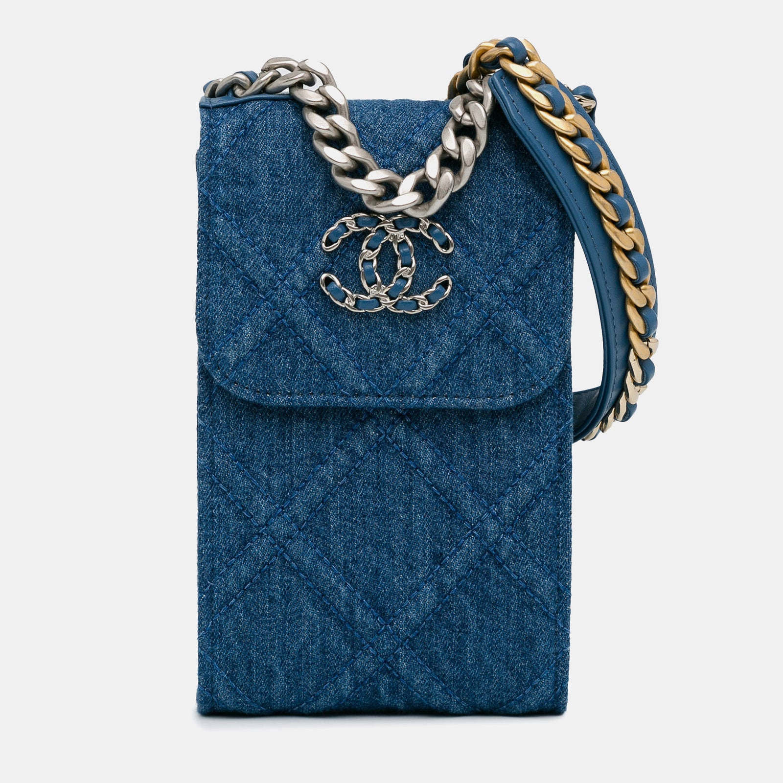 Chanel Support de téléphone avec chaîne en denim 19