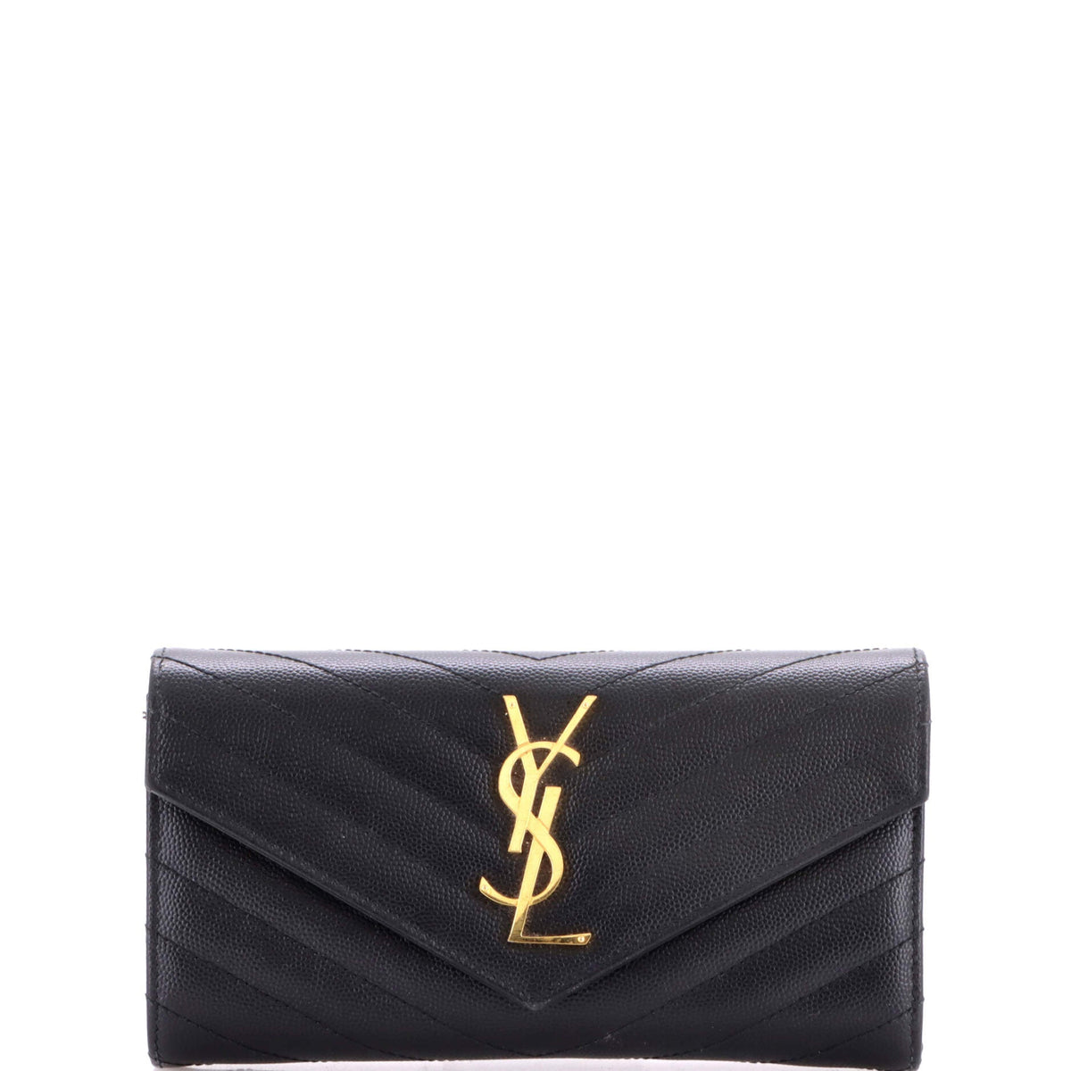 Saint Laurent Classic Monogram Flap Wallet Matelasse Chevron Leather Large
