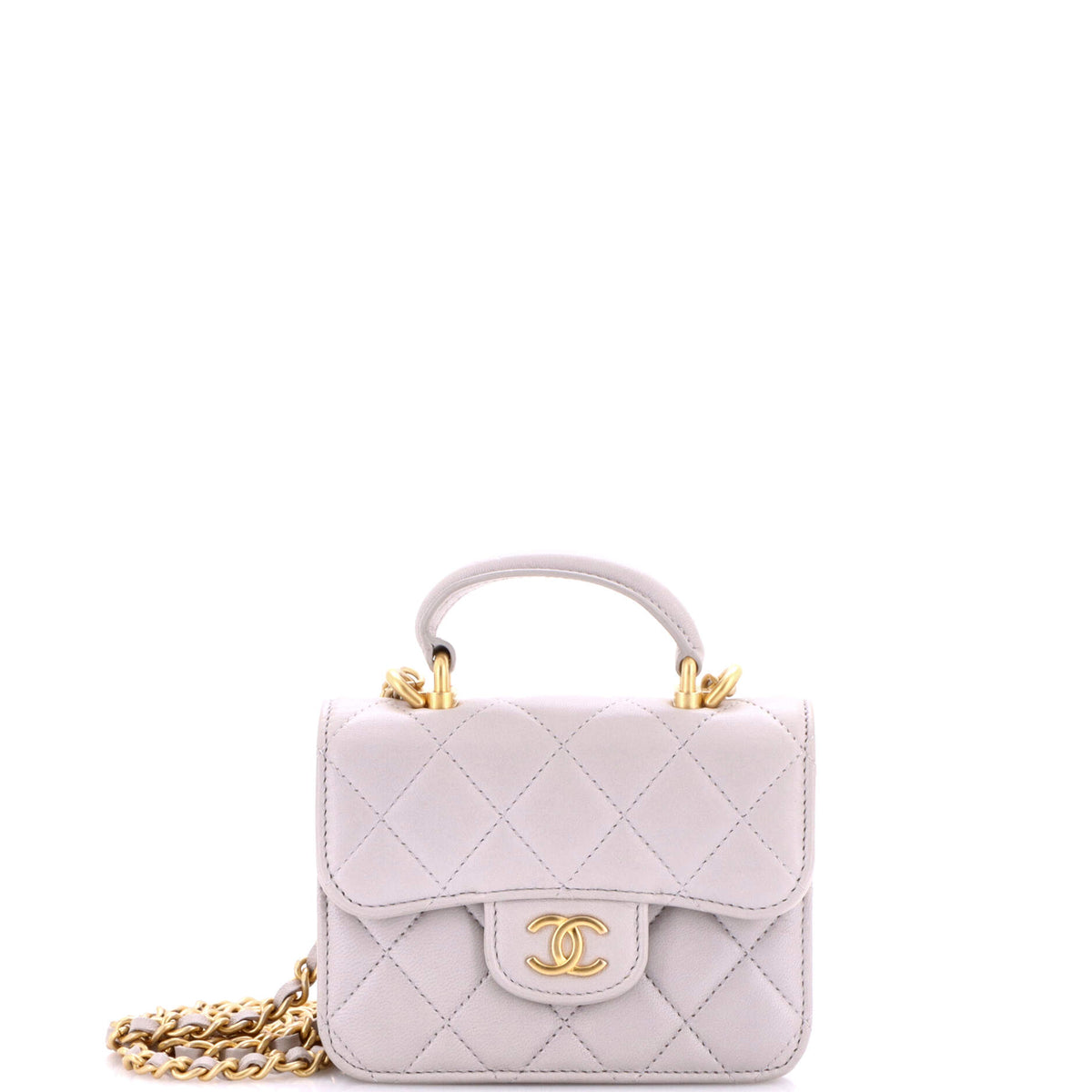 Chanel CHANEL Top Handle Flap Coin Purse with Chain Quilted Lambskin