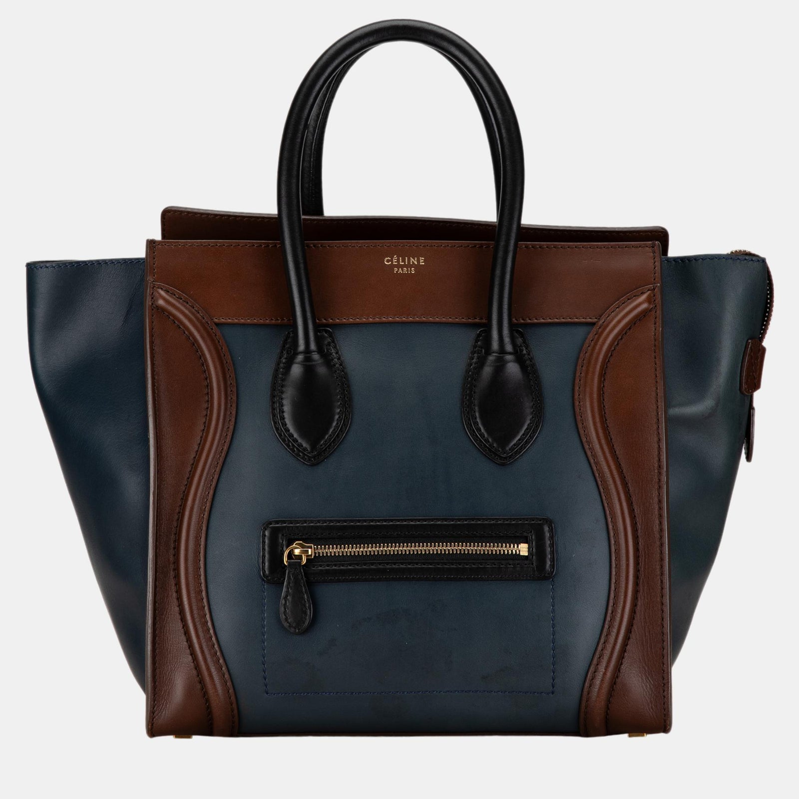 Celine Blue/Brown Mini Bicolor Luggage Tote Bag