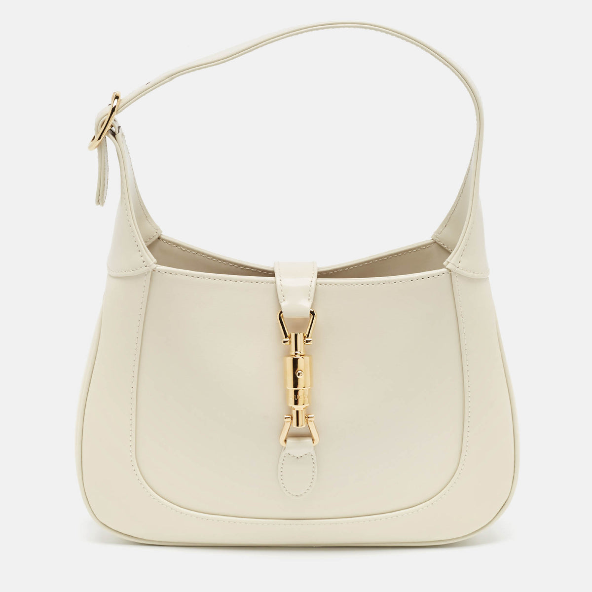 Gucci White Glossy Leather Jackie 1961 Shoulder Bag
