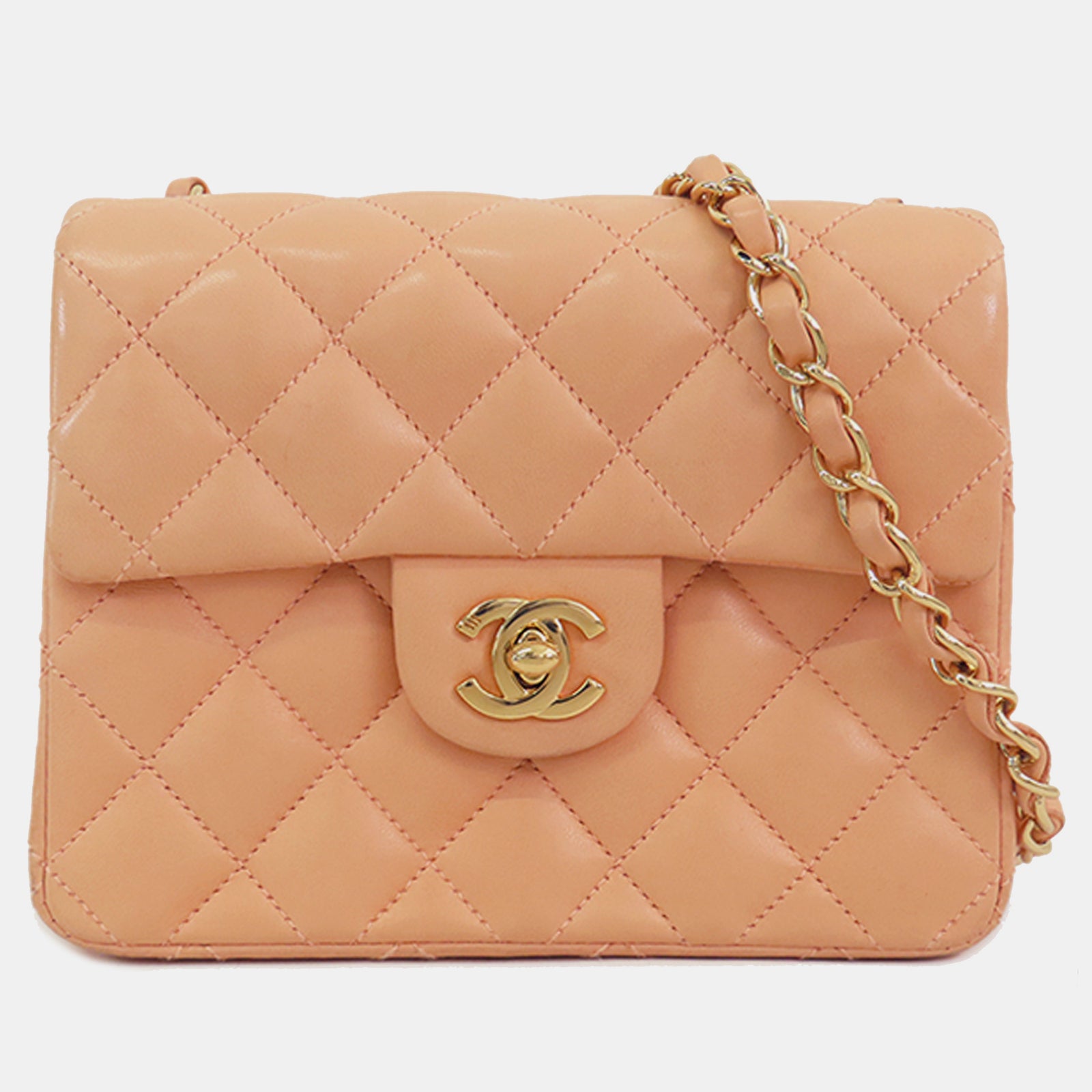 Chanel Mini sac carré classique à rabat simple en cuir d'agneau