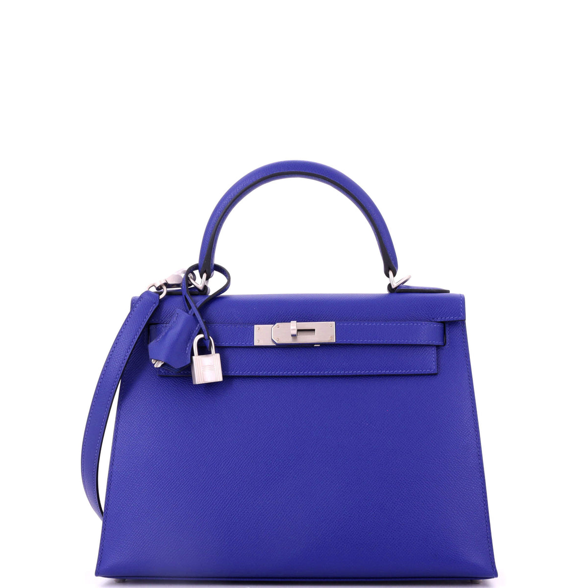 Herm?s Kelly Handbag Bleu Electrique Epsom with Brushed Palladium Hardware 28