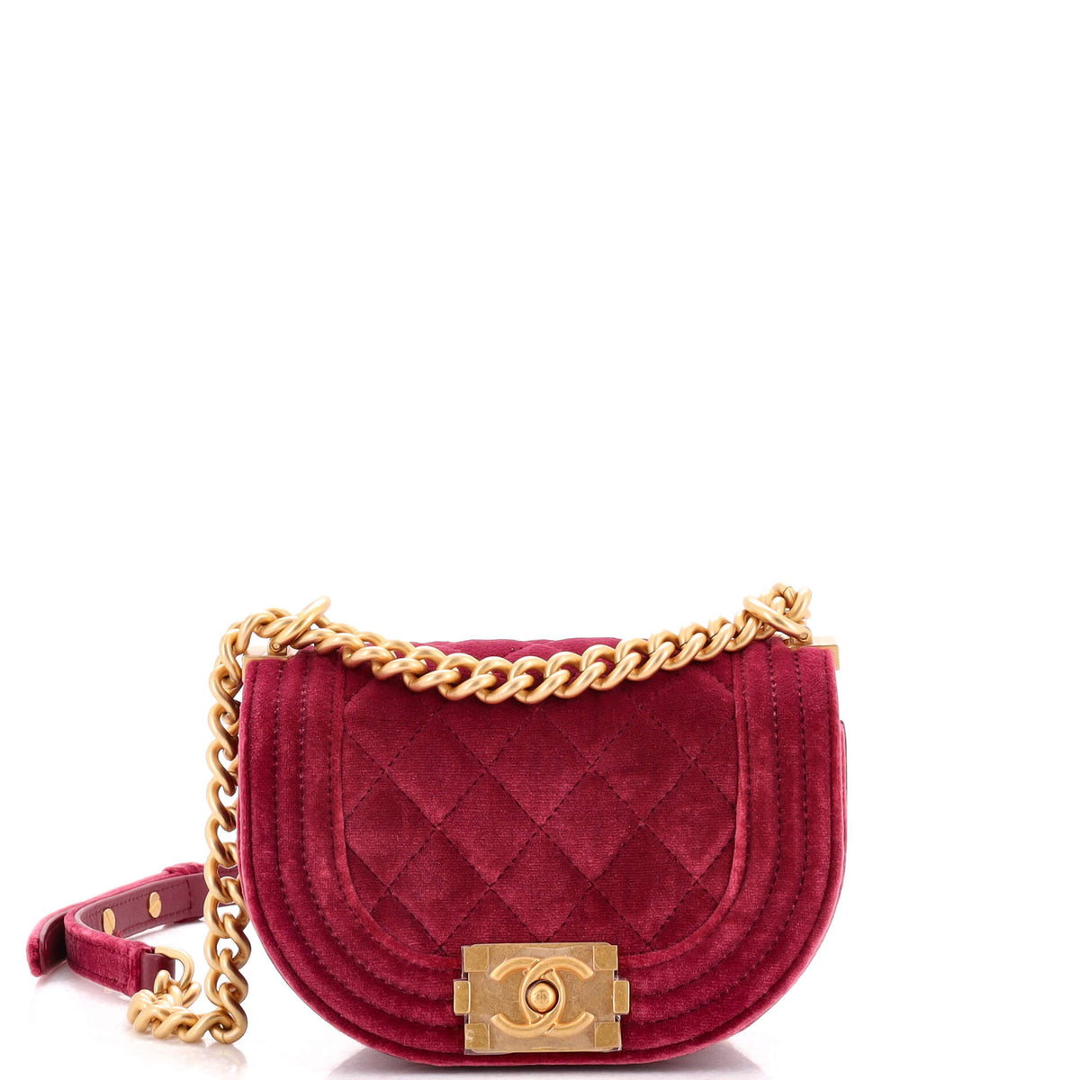 Chanel CHANEL Boy Curved Messenger Bag Quilted Velvet Mini