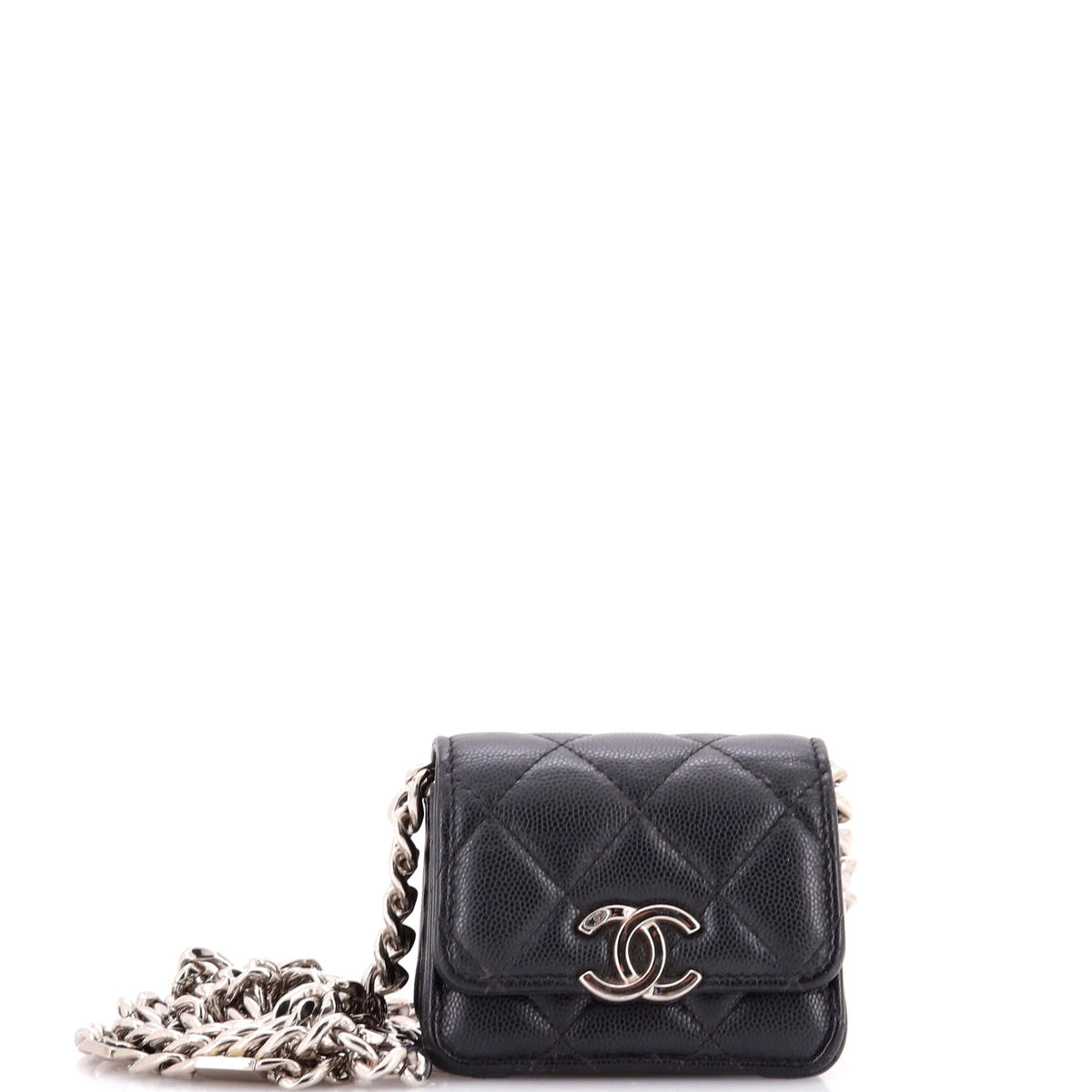 Chanel CHANEL Coco Enamel Strap Flap Clutch with Chain Quilted Caviar Mini