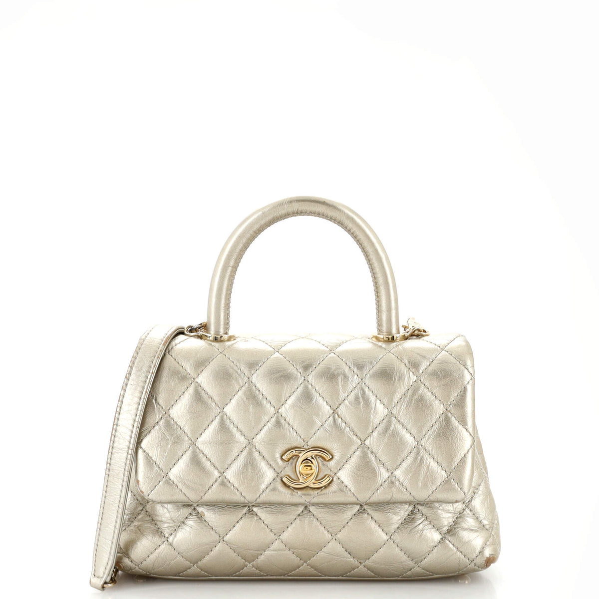 Chanel CHANEL Coco Top Handle Bag Quilted Aged Calfskin Mini