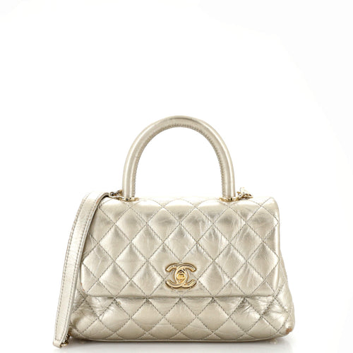 CHANEL Coco Top Handle Bag Quilted Aged Calfskin Mini