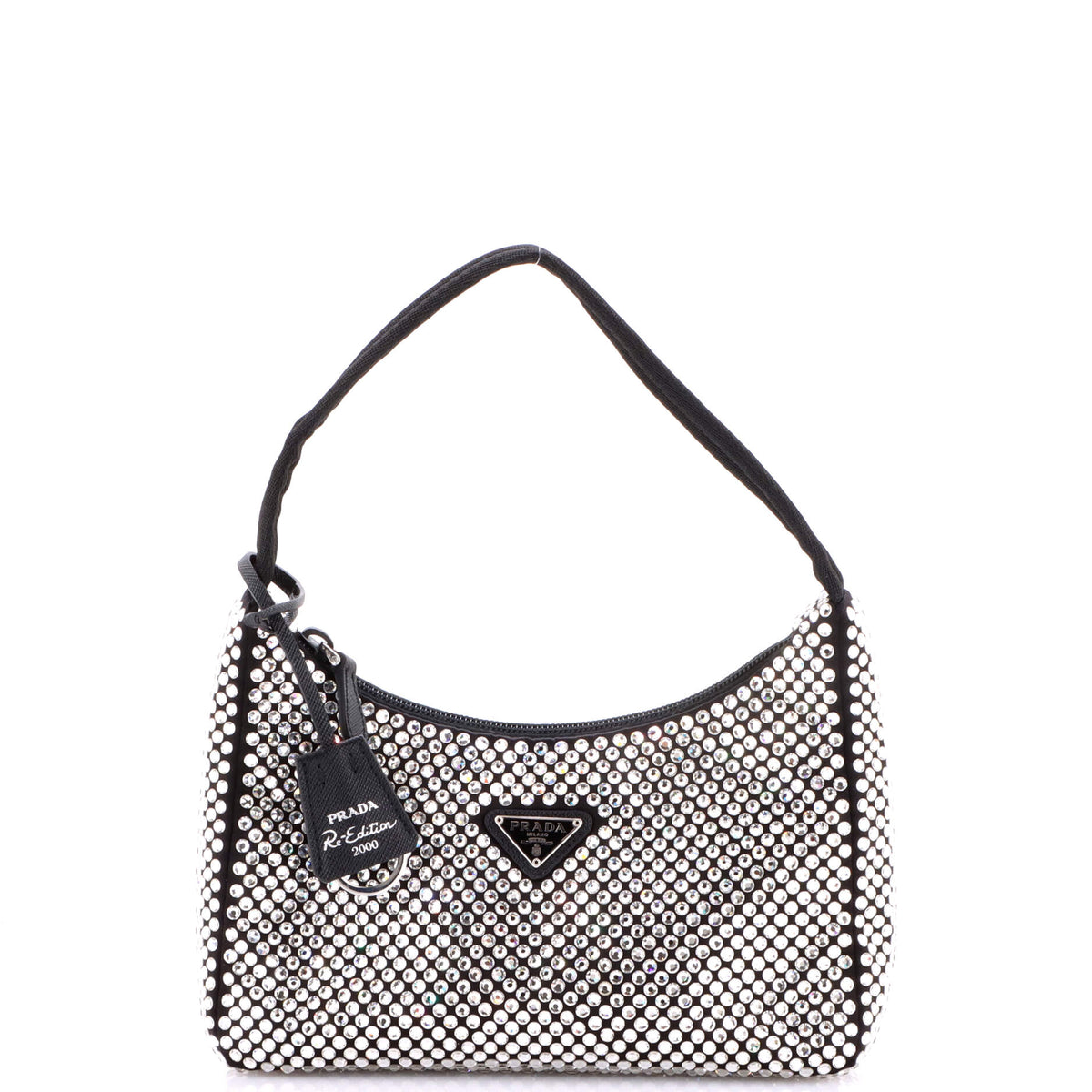 Prada PRADA Re-Edition 2000 Hobo Crystal Embellished Satin Mini