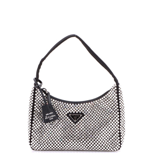 PRADA Re-Edition 2000 Hobo Crystal Embellished Satin Mini