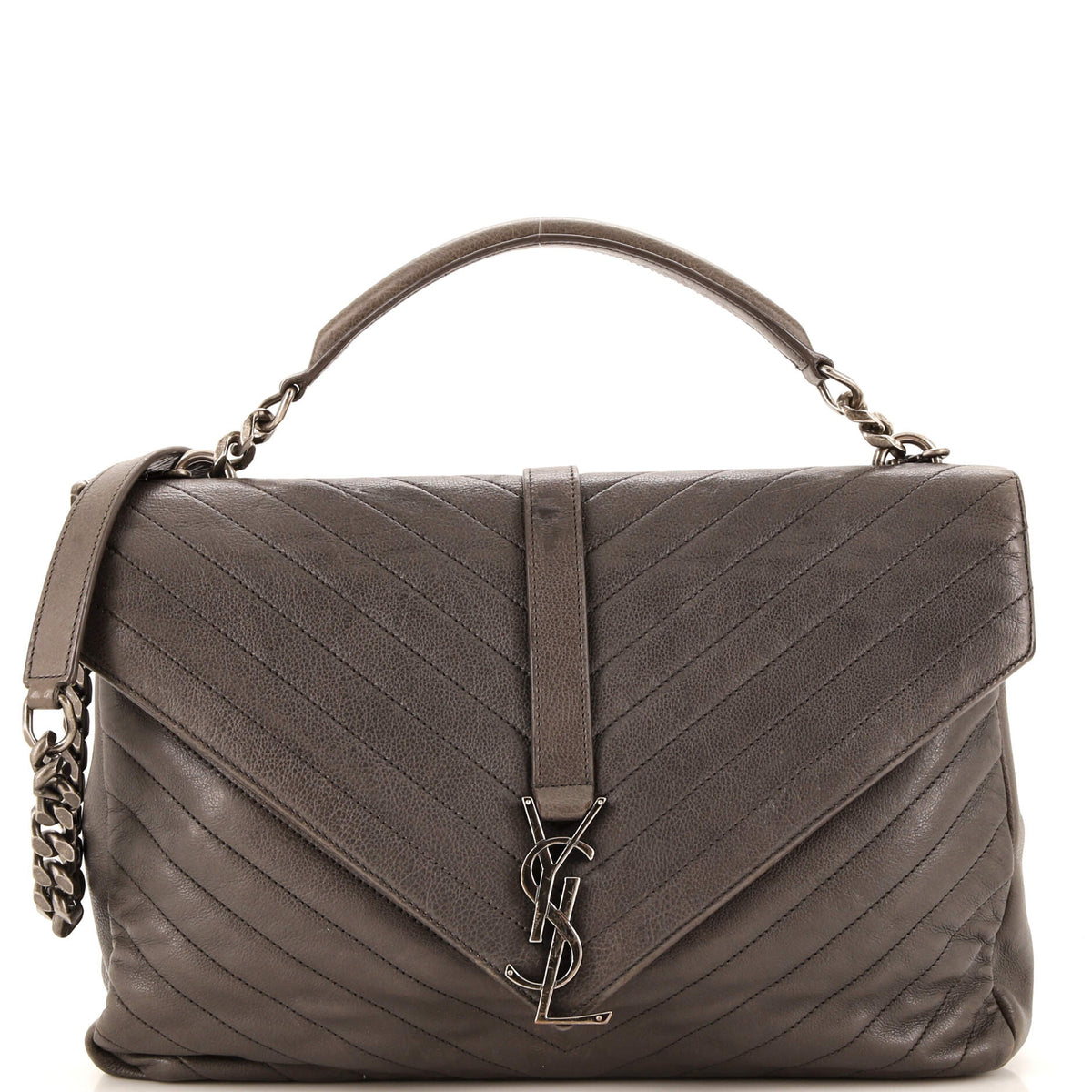 Saint Laurent Classic Monogram College Bag Matelasse Chevron Leather Large