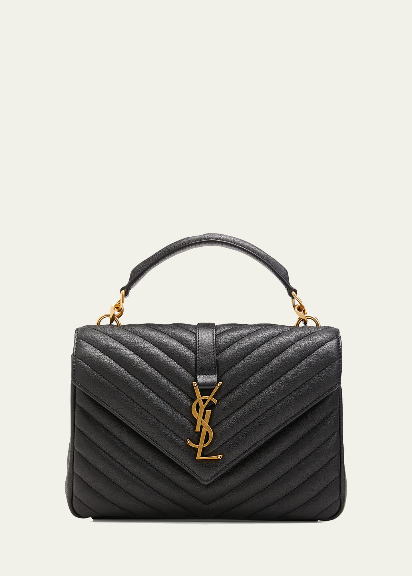 Saint Laurent College Medium Flap YSL Shoulder Bag in Quilted Leather