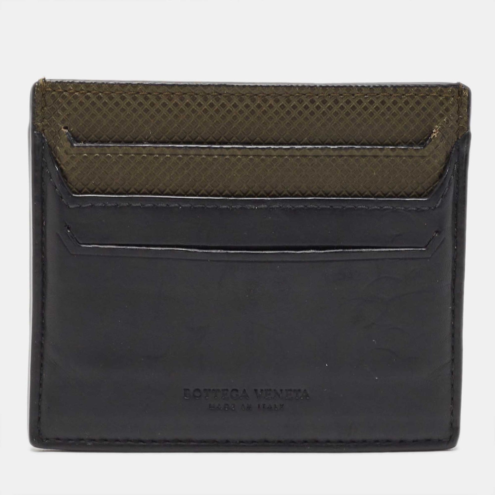 Bottega Veneta Black/Olive Green Leather Card Holder