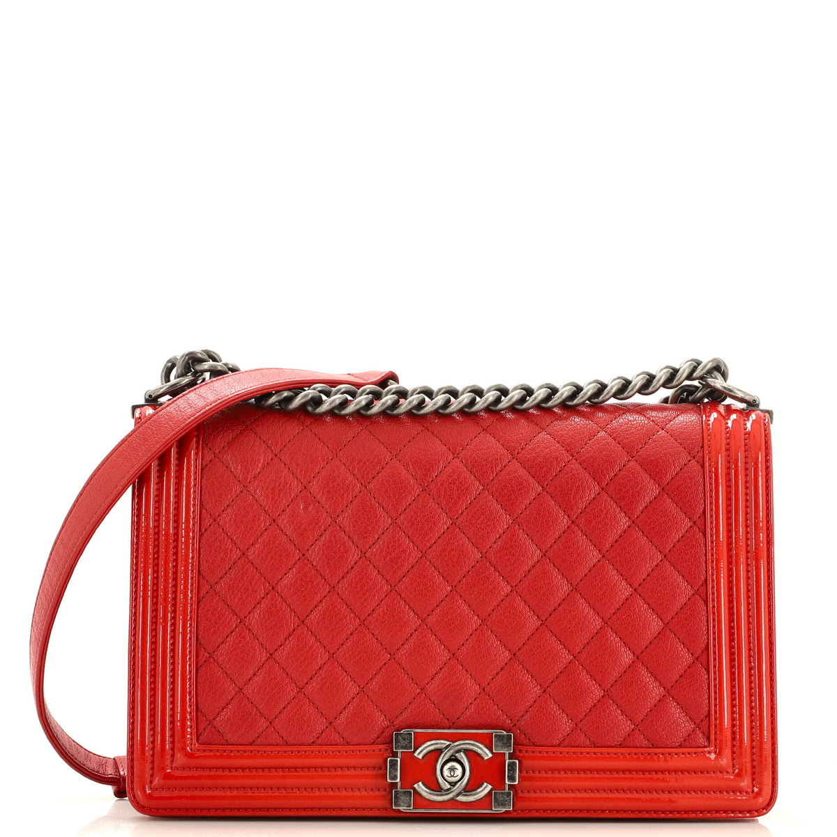 Chanel CHANEL Boy Flap Bag Quilted Goatskin with Patent New Medium