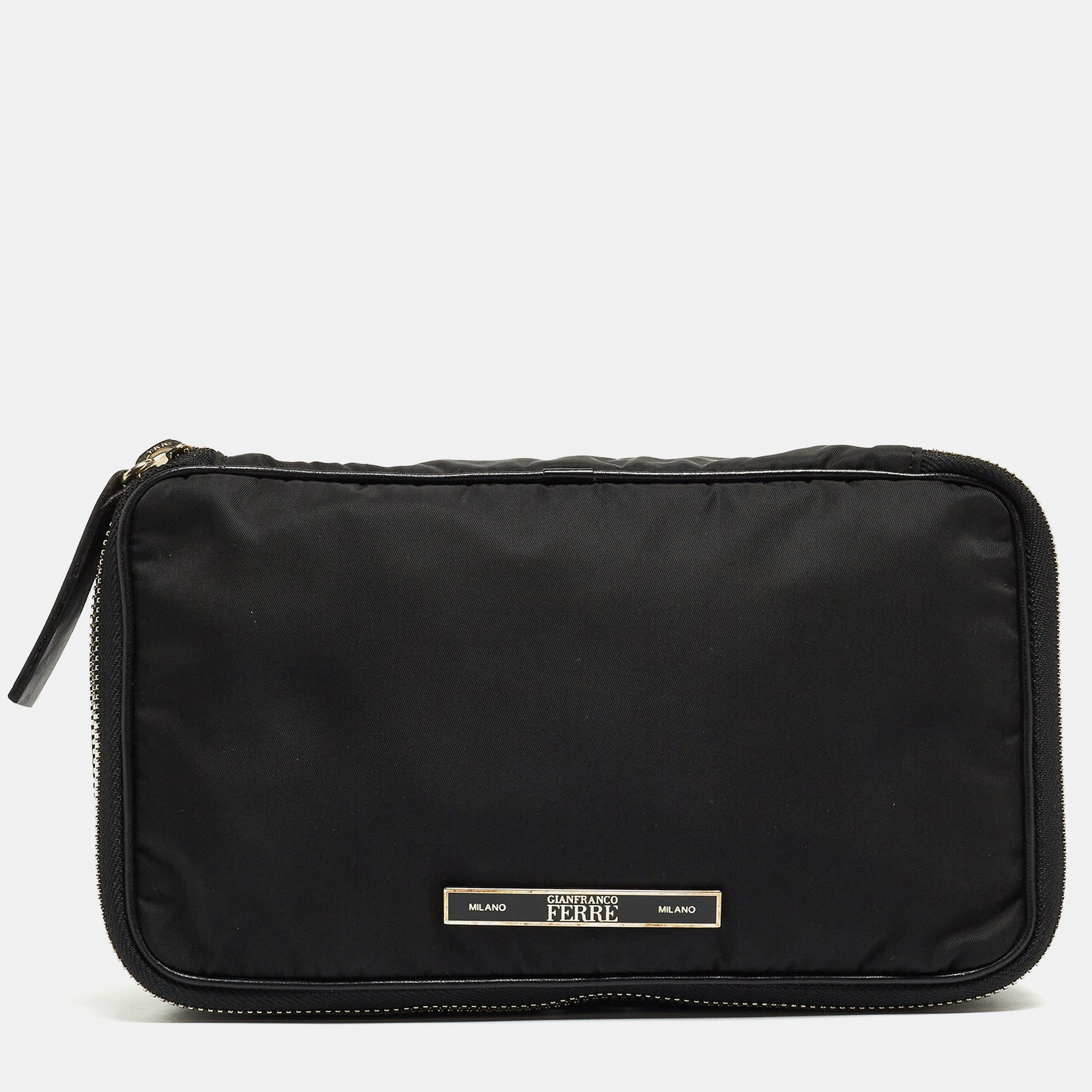 Gianfranco Ferre Black Nylon Zip Around Pouch