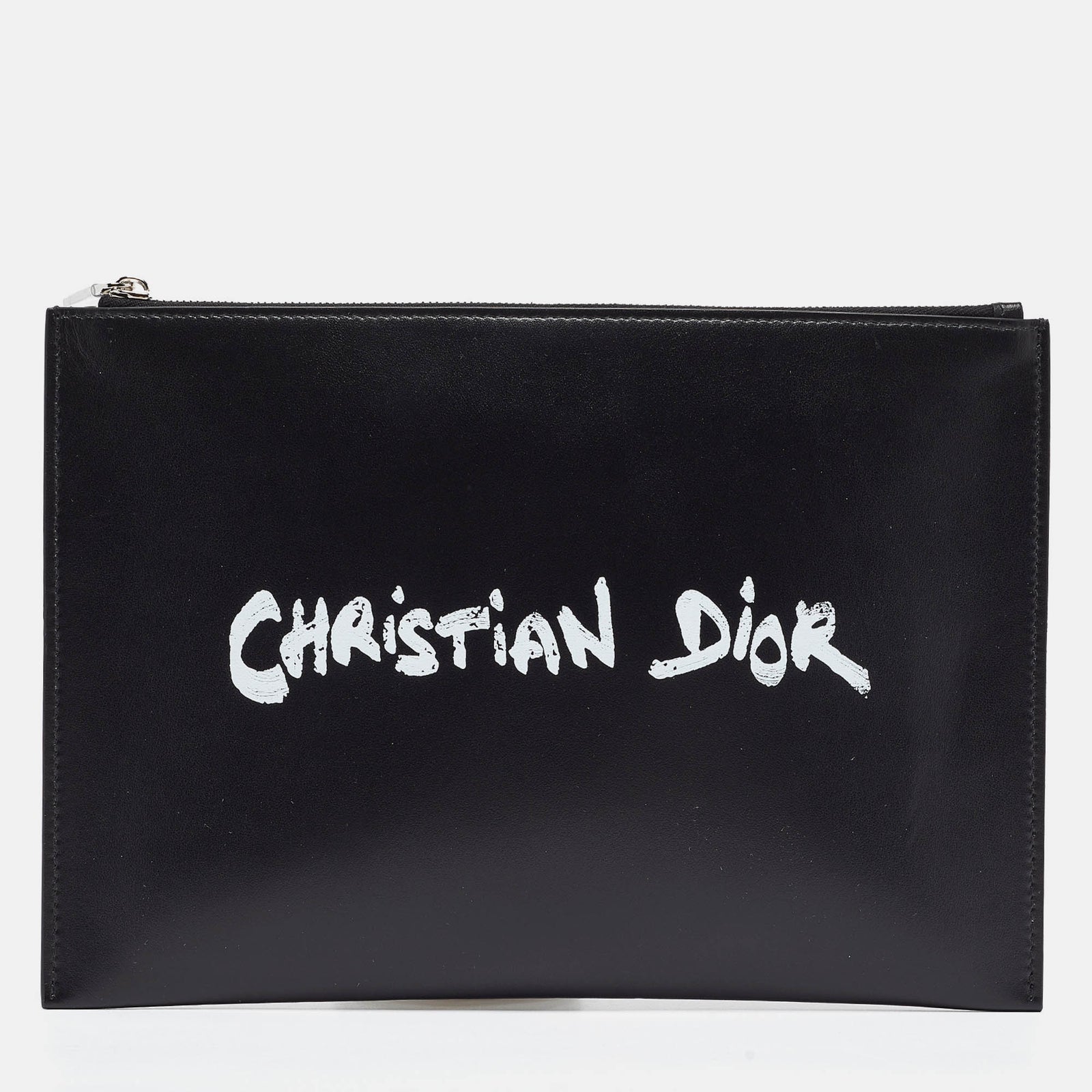 Dior Schmale Beuteltasche aus schwarzem Leder mit Logo