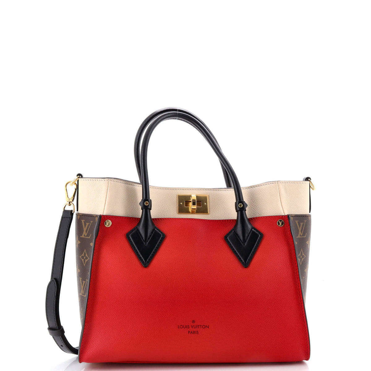 Louis Vuitton On My Side Tote Leather with Monogram Canvas MM