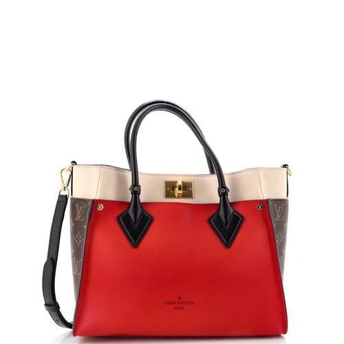 On My Side Tote Leather with Monogram Canvas MM