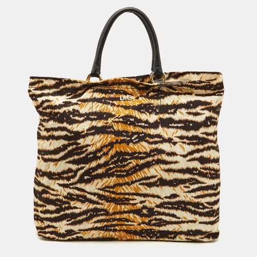 Beige/Brown Zebra Print Canvas Kori Shopper Tote