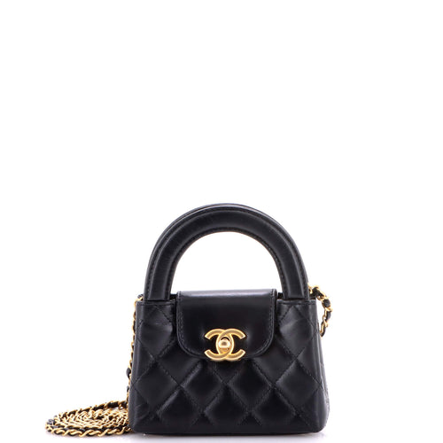CHANEL Kelly Top Handle Shopping Bag Quilted Shiny Aged Calfskin Nano