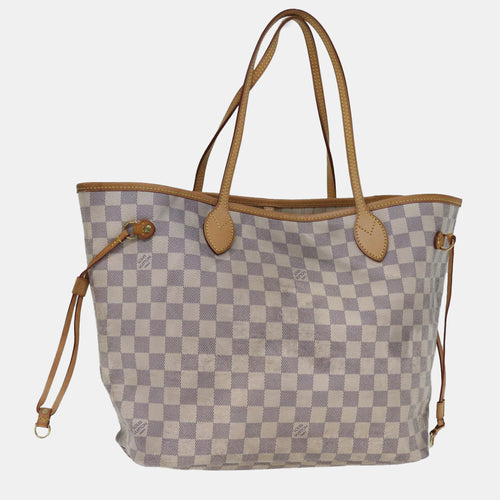 Grey/White Canvas MM Neverfull Tote Bag