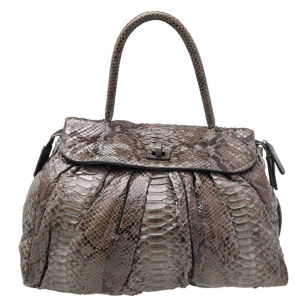 Zagliani Brown Python Procida Top Handle Bag