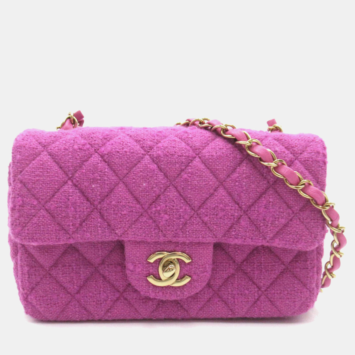 Chanel Purple Tweed Quilted Mini Rectangular Flap Shoulder Bag