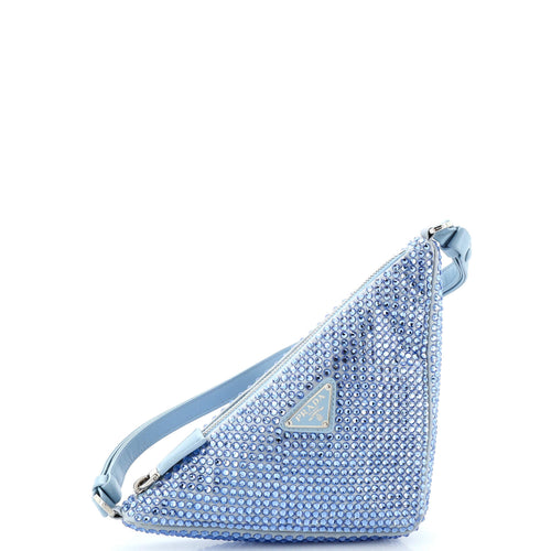 PRADA Triangle Top Handle Pouch Bag Crystal Embellished Satin Mini