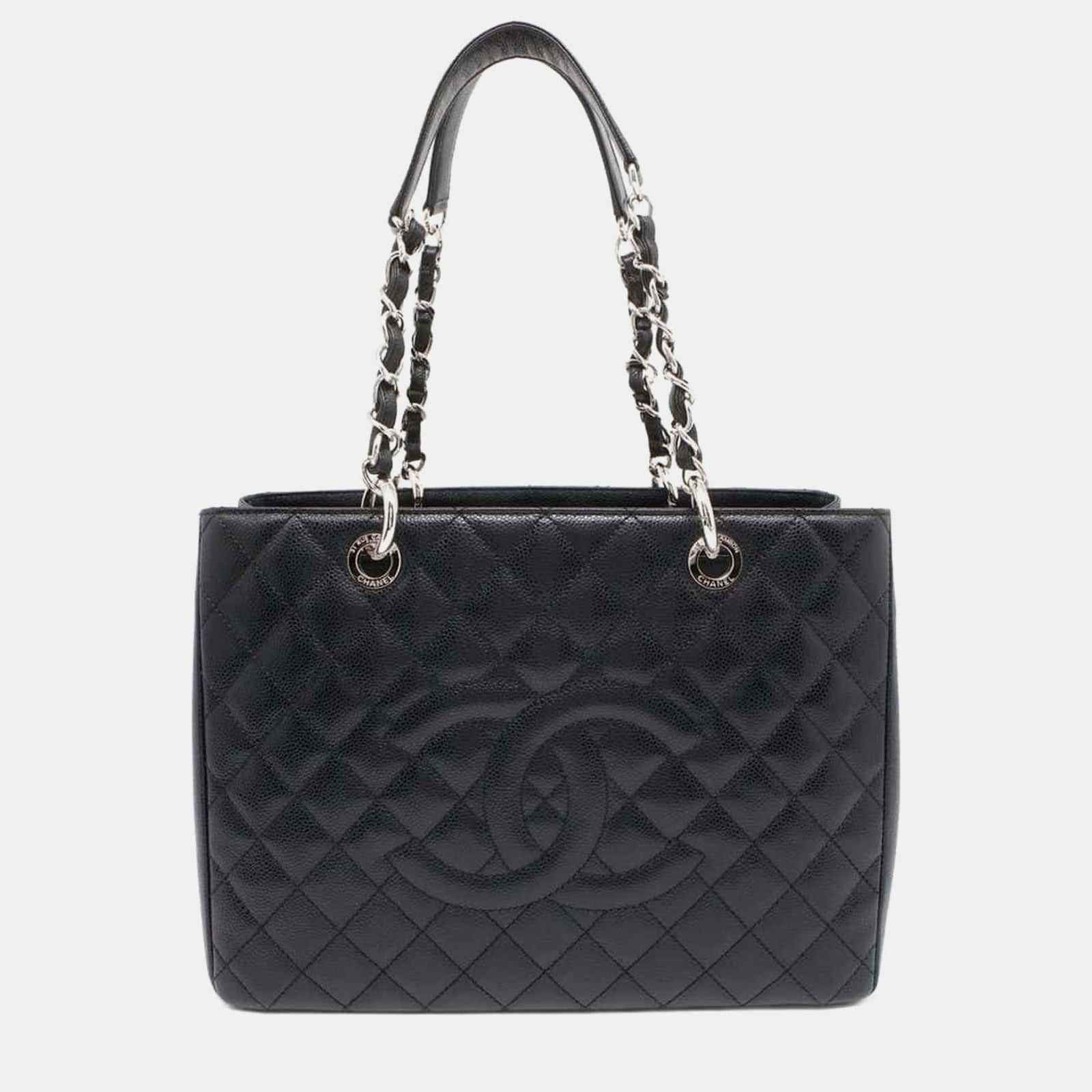 Chanel Schwarze Matelassé-Tragetasche aus Kaviarleder mit GST-Kette