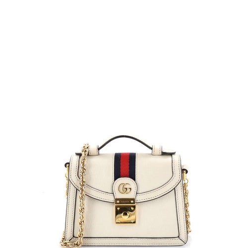 GUCCI Ophidia Flap Top Handle Bag Leather Mini