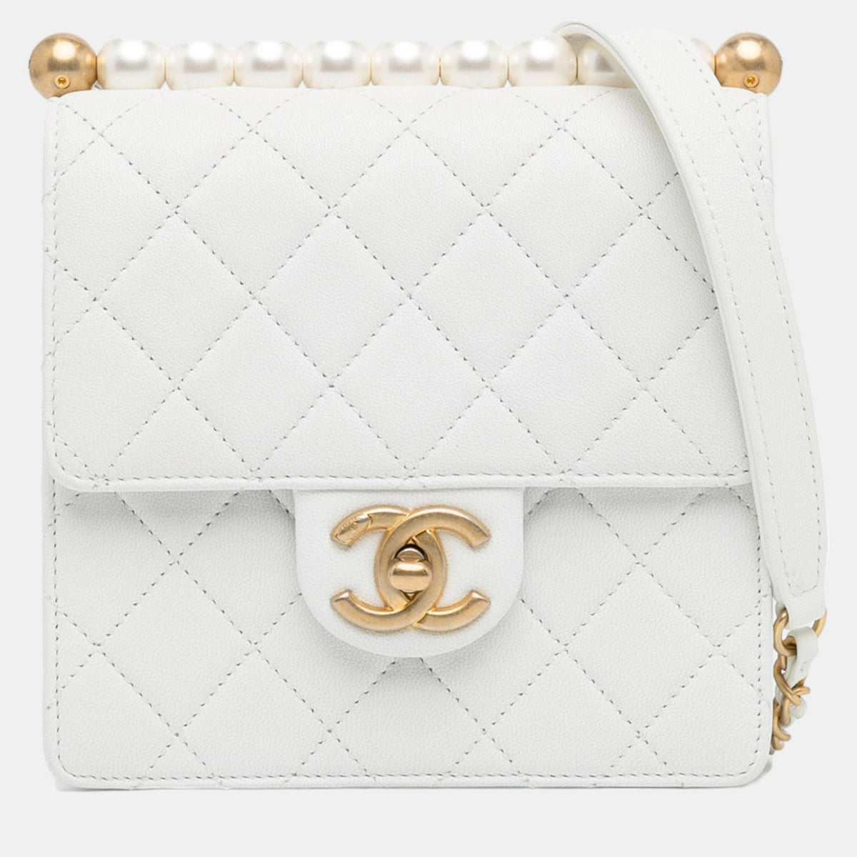 Chanel White Small Lambskin Chic Pearls Flap