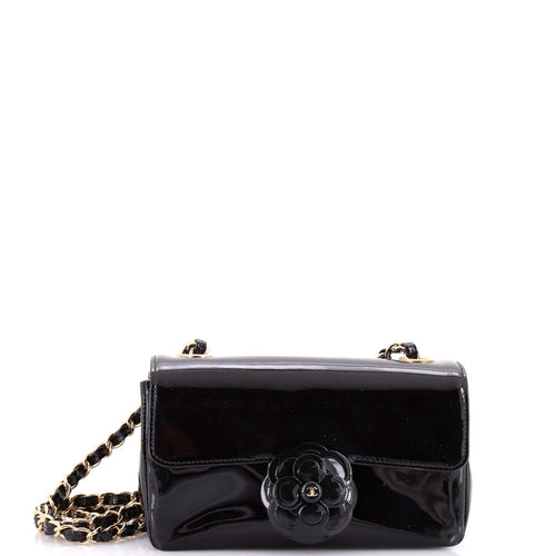 CHANEL Camellia Flap Bag Patent Mini