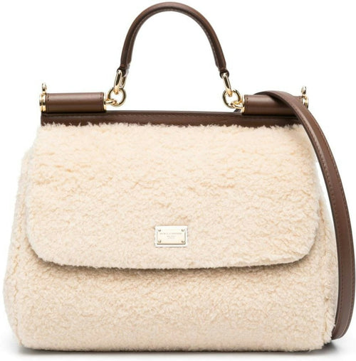 Women's Sicily Shearling Large Tote Bag in White | Size UNI | BB6002AN4168Z083