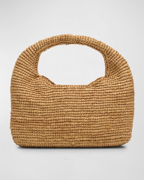 Half Moon Raffia Top-Handle Bag