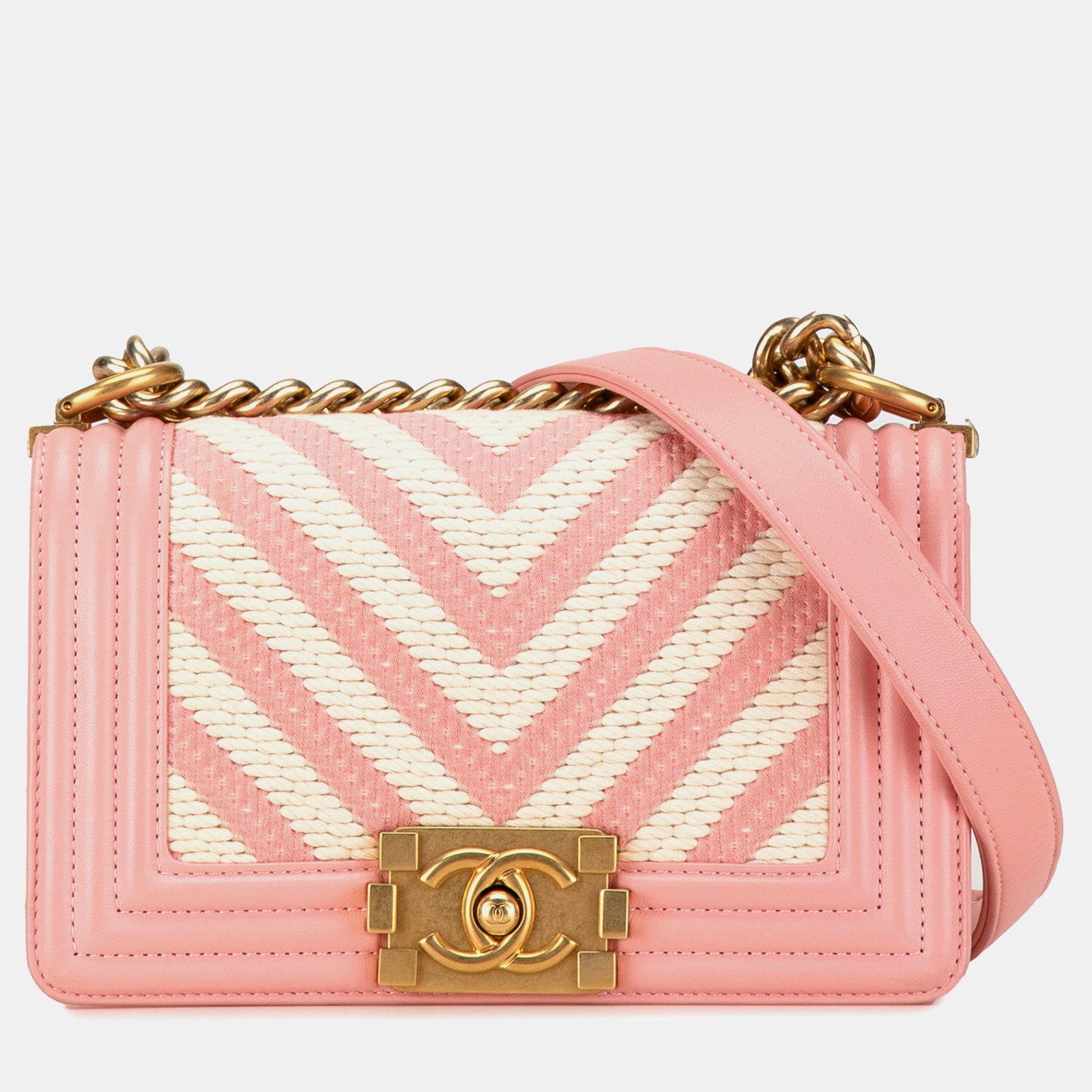 Chanel Kleine geflochtene Chevron-Boy-Klappe