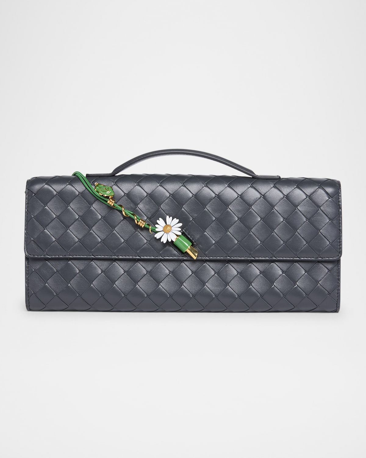 Bottega Veneta Andiamo Flower-Embellished Leather Clutch Bag
