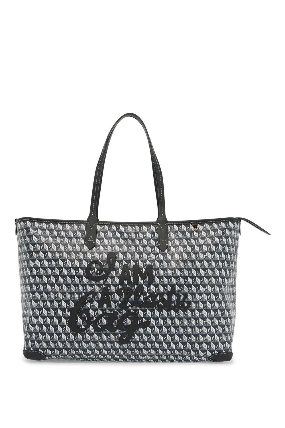 Women's I Am A Plastic Bag Zipped Motif Tote Bag in Grigio | 5050925194068