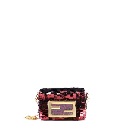 FENDI Chain Baguette Charm Bag Sequins Nano