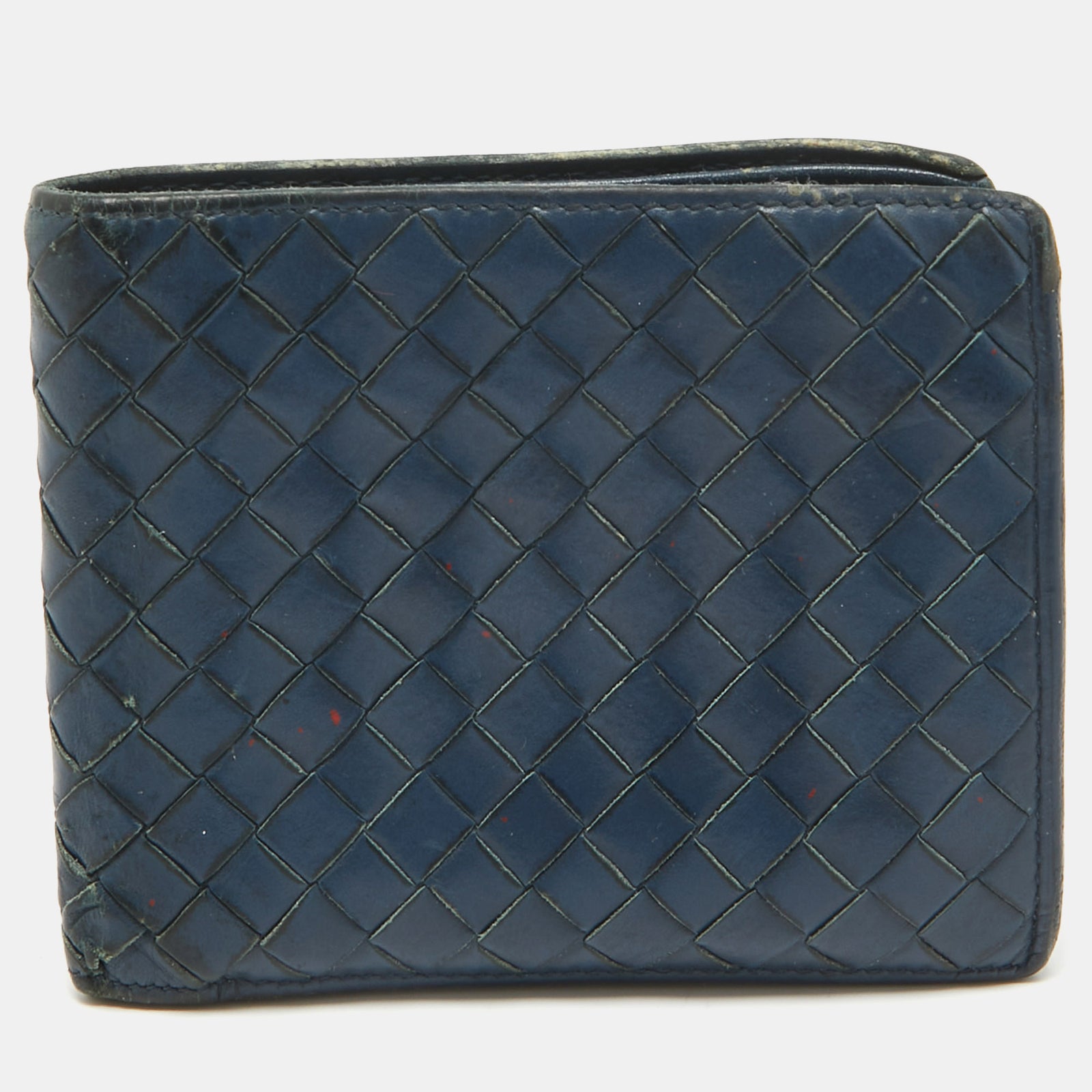 Bottega Veneta Portefeuille à deux volets en cuir intrecciato bleu foncé