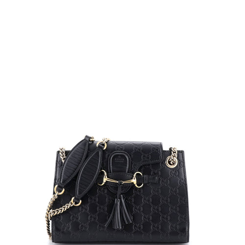 GUCCI Emily Chain Flap Shoulder Bag Guccissima Leather Small