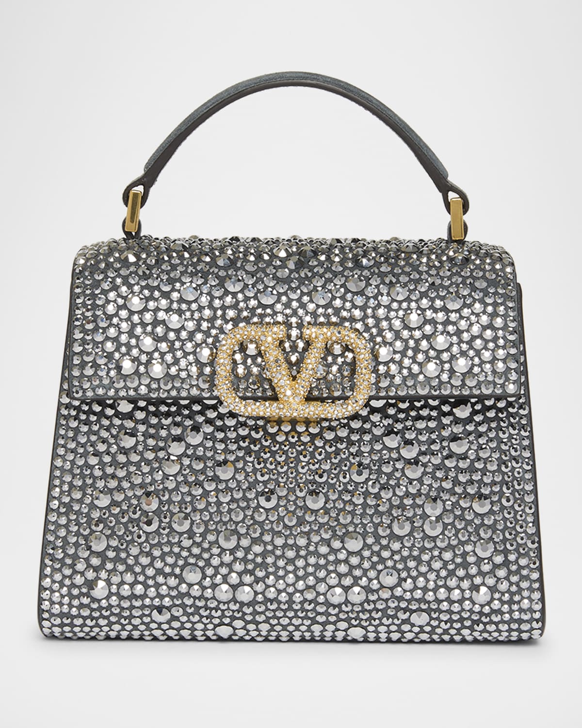 Valentino VSling Mini Rhinestone Suede Top-Handle Bag