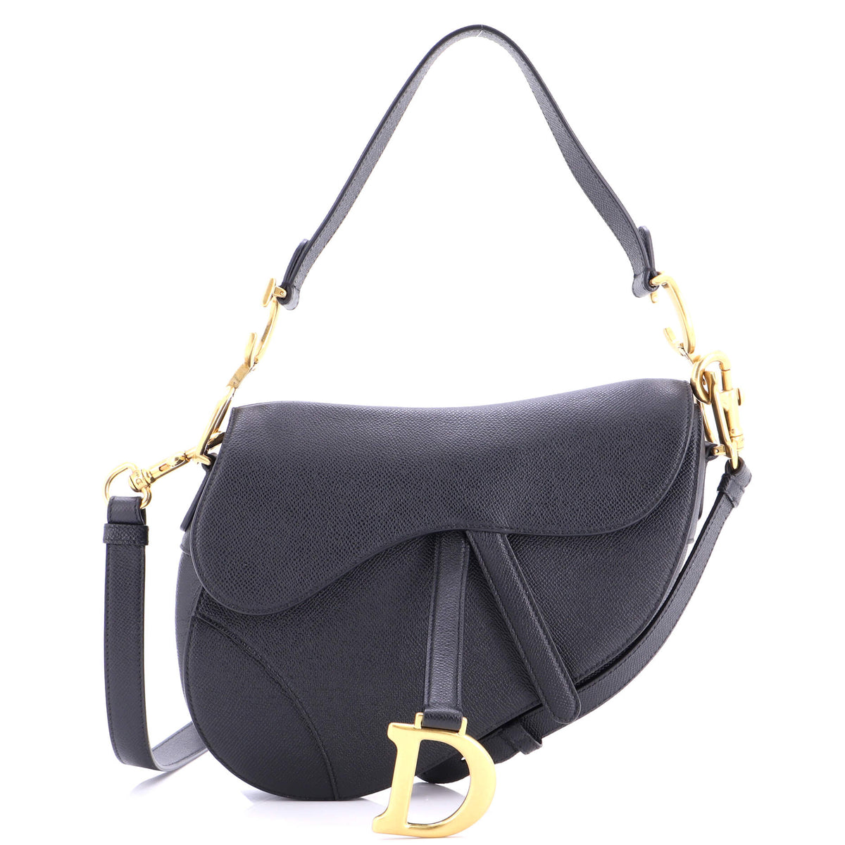 Christian Dior Saddle Handbag with Strap Leather Medium