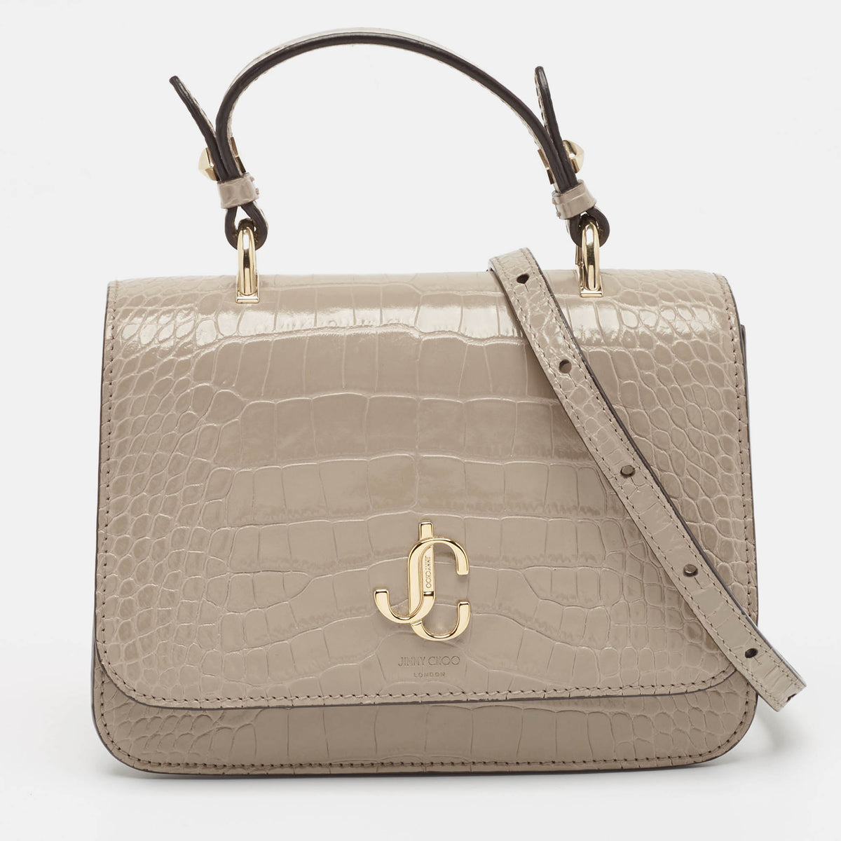 Jimmy Choo Grey Croc Embossed Leather JC Top Handle Bag
