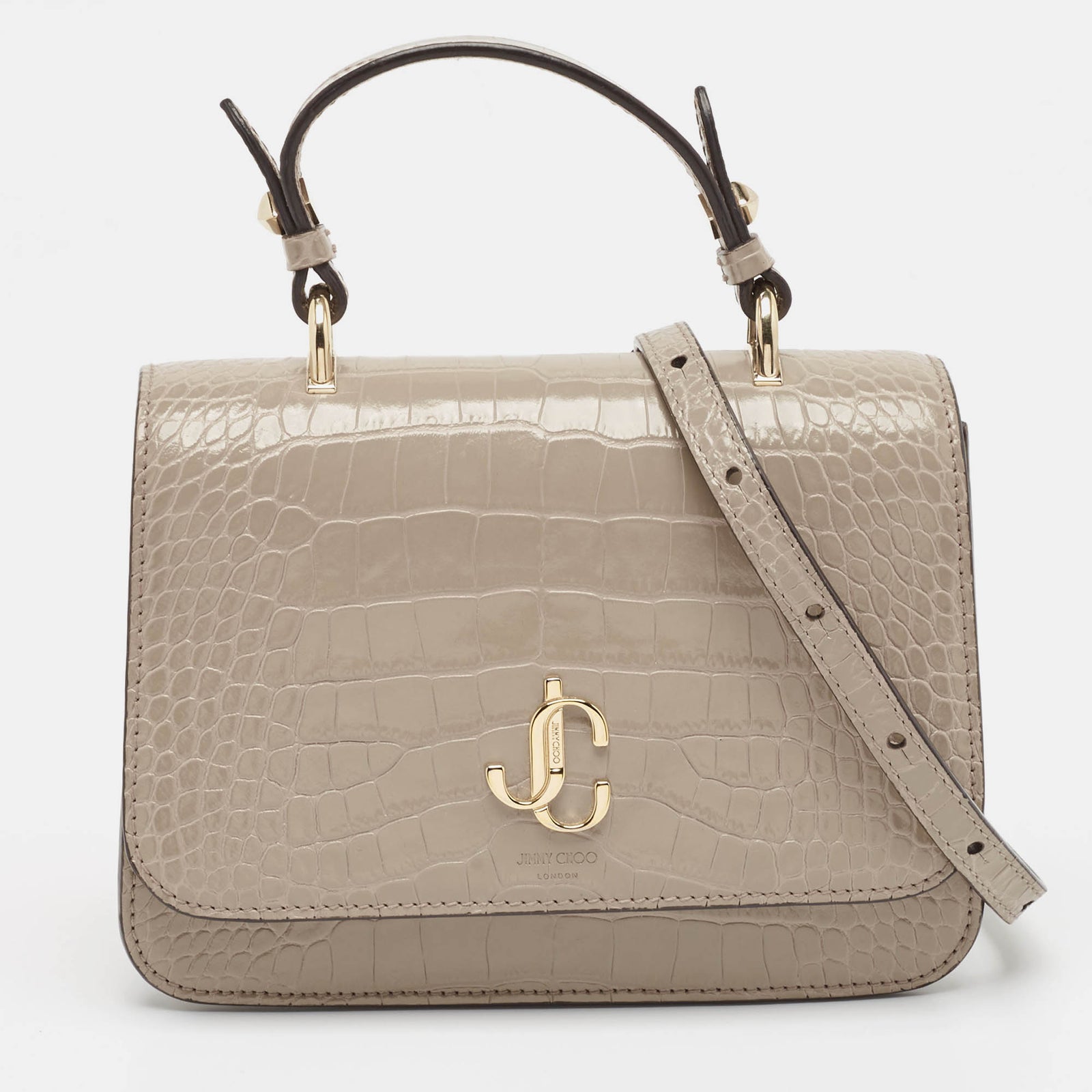 Jimmy Choo Graue JC-Tasche aus Leder mit Krokodilprägung