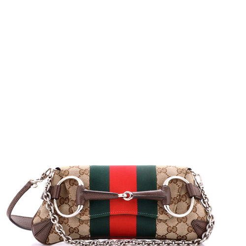 GUCCI Horsebit NM Web Chain Clutch GG Canvas Small