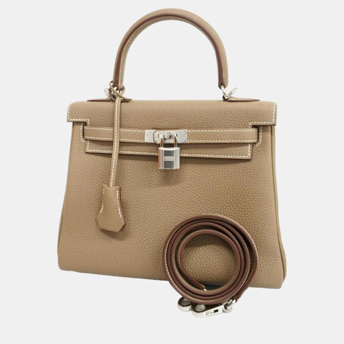 Hermès Etoupe Togo Kelly 25 B Engraved Ladies Handbag