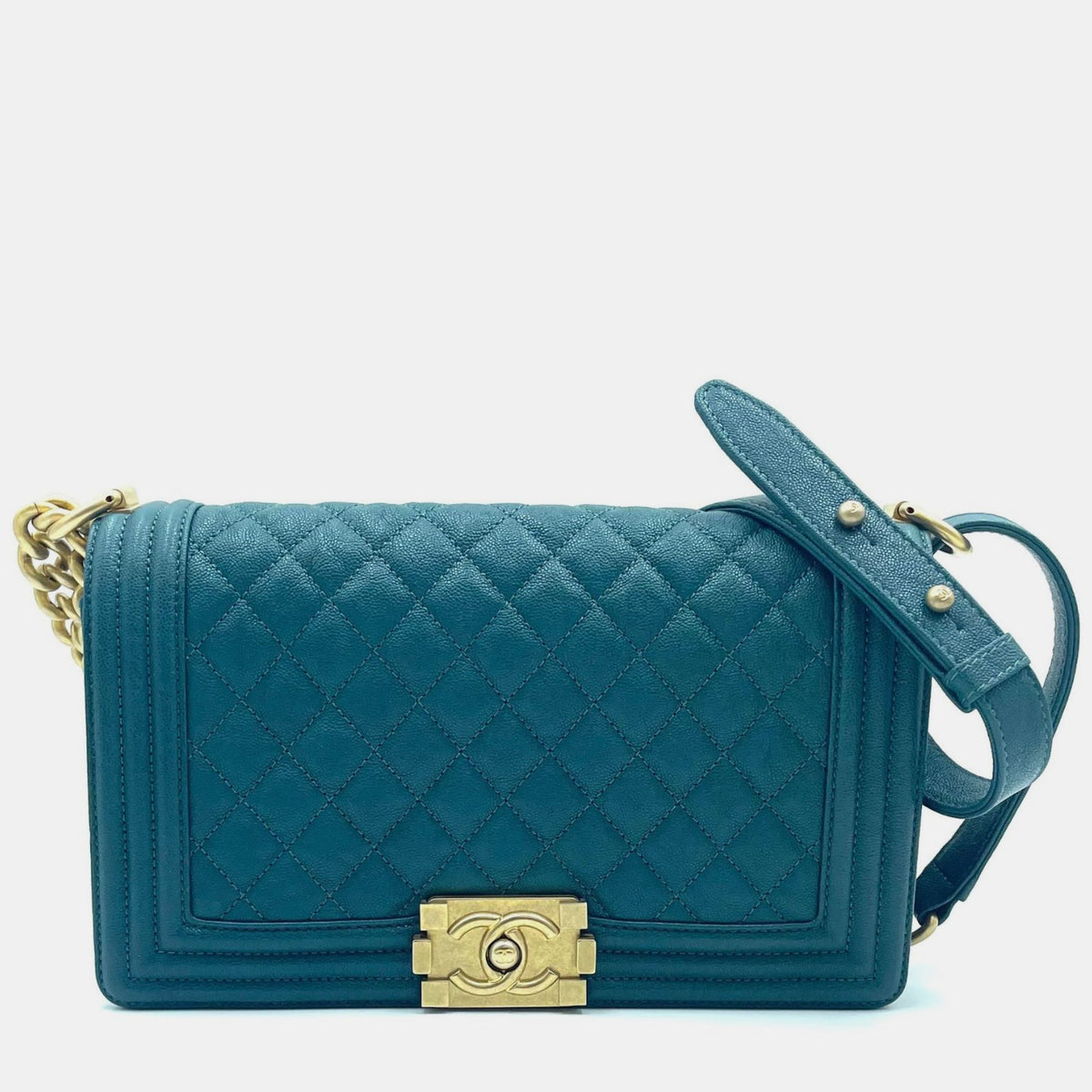 Chanel Green Caviar Leather Medium Boy Shoulder Bag