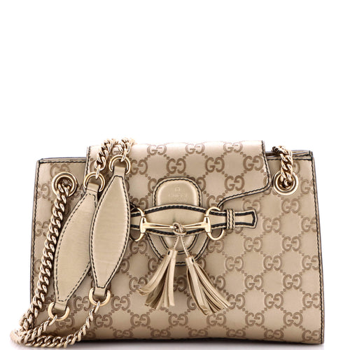 GUCCI Emily Chain Flap Shoulder Bag Guccissima Leather Small