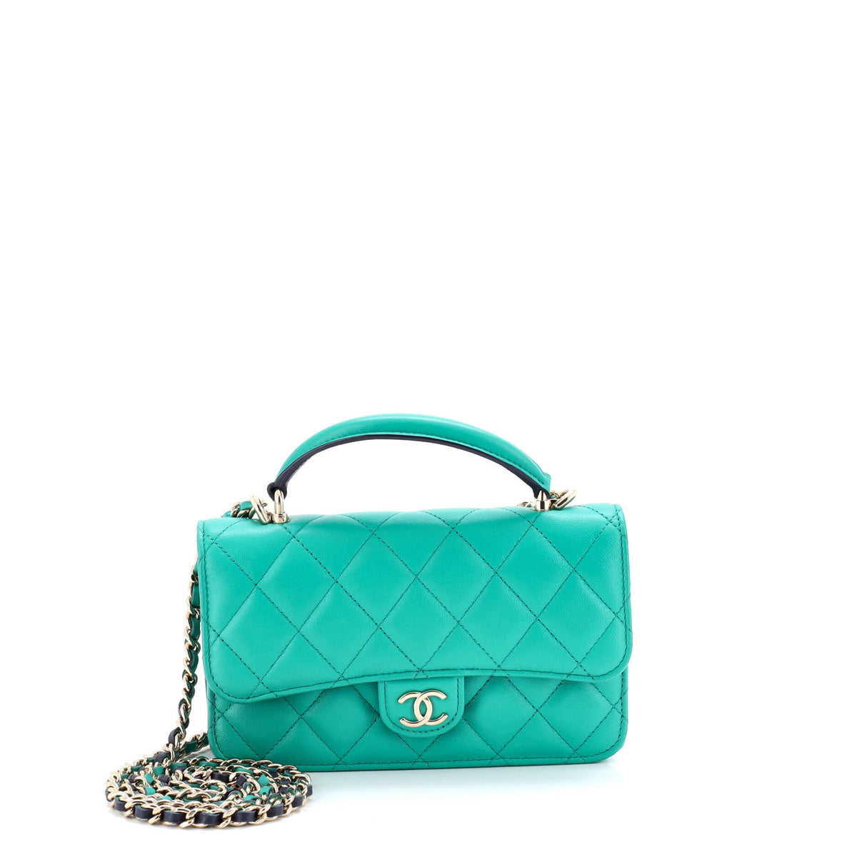 Chanel CHANEL Classic Top Handle Flap Phone Holder with Chain Quilted Lambskin