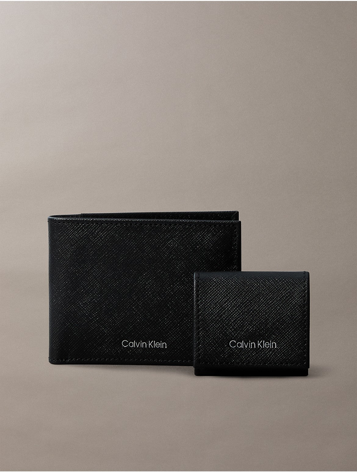 Calvin Klein Men's Refined Saffiano Leather Bifold Wallet + Airpods Case Gift Set - Black