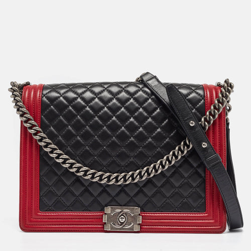 Black/Red Quilted Leather Large Boy Flap Bag
